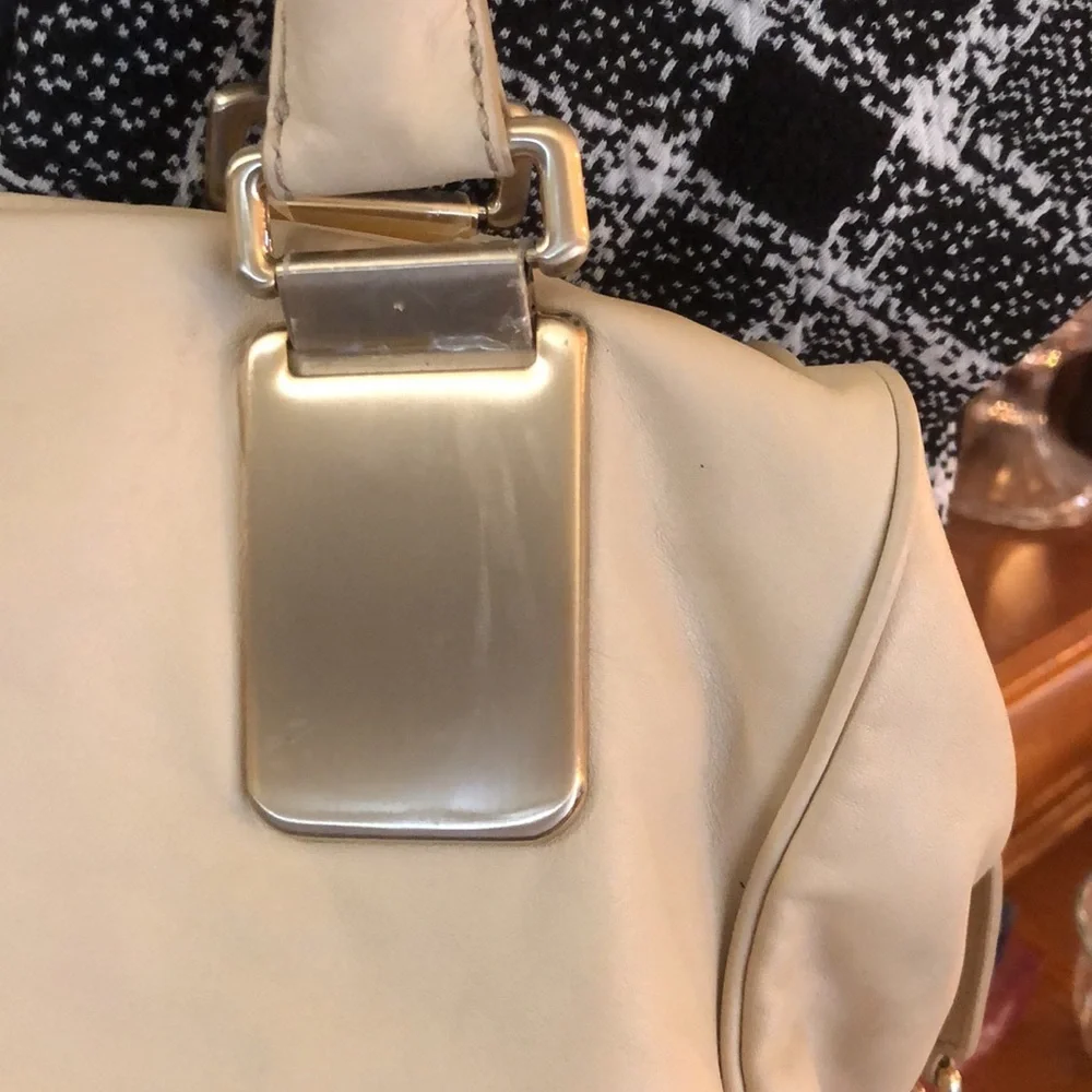 Banana Republic Cream Leather Large Slouchy Hobo Bag with gold colored hardware